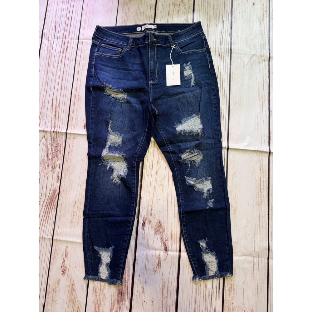 Ms. Cello Women Distressed Cropped Skinny Jeans Dark Wash Ripped Frayed Hem 18